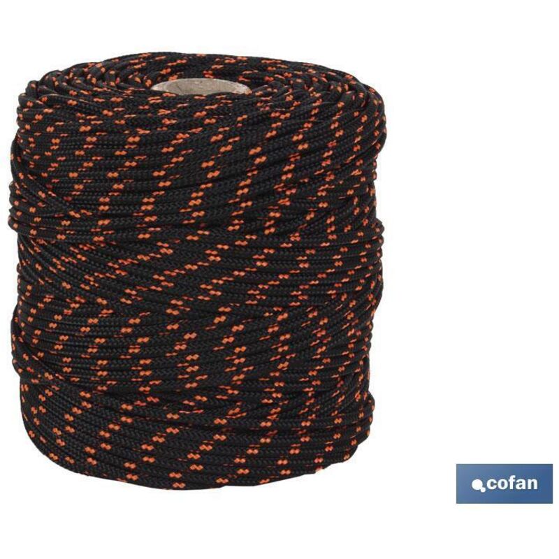 Cofan - Cordon Tressé Hippie Noir/Orange 3 mm x 100 m