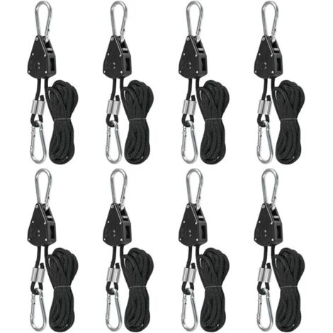 Corde à Cliquet avec Crochet 8 Pcs Poulie a Cliquet 150 Livres Tendeur de Corde a Cliquet, Crochet Reglable Sangle a Cliquet pour Lampe Plante, Voile Ombrage, Sangle pour Auvent Camping Car