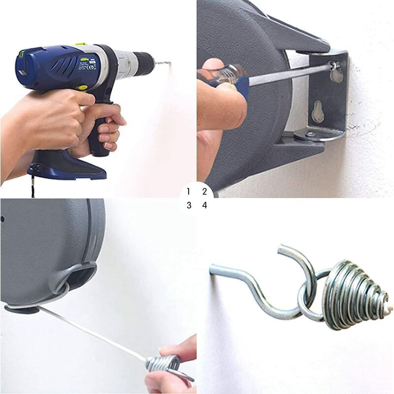 Corde à Linge à Enrouleur Rétractable, BR-Vie Corde à Linge Murale Extensible pour Jardin Extérieur et Intérieur - Ligne de 12 m, Gris