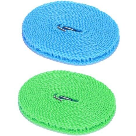 Corde à Linge Coupe-Vent 2Pcs, Corde à Linge en Nylon, Corde à Linge de Voyage Portable, utilisée pour Les cintres de Camping intérieurs et extérieurs (Bleu, Vert, 5m)