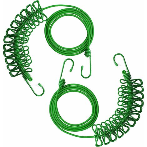 Corde À Linge De Voyage, 2 Pièces Corde À Linge Antidérapante Portable Corde À Linge Coupe-Vent Corde À Linge Rétractable Exterieur Avec Chevilles