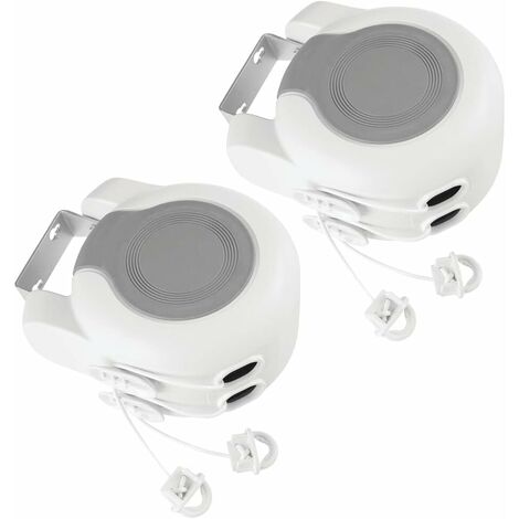 corde à linge extensible – séchoir mural pour intérieur et extérieur en plastique et métal – étendoir à linge de 12,8 m pour salle de bain, buanderie, jardin ou voyage – lot de 2 – blanc