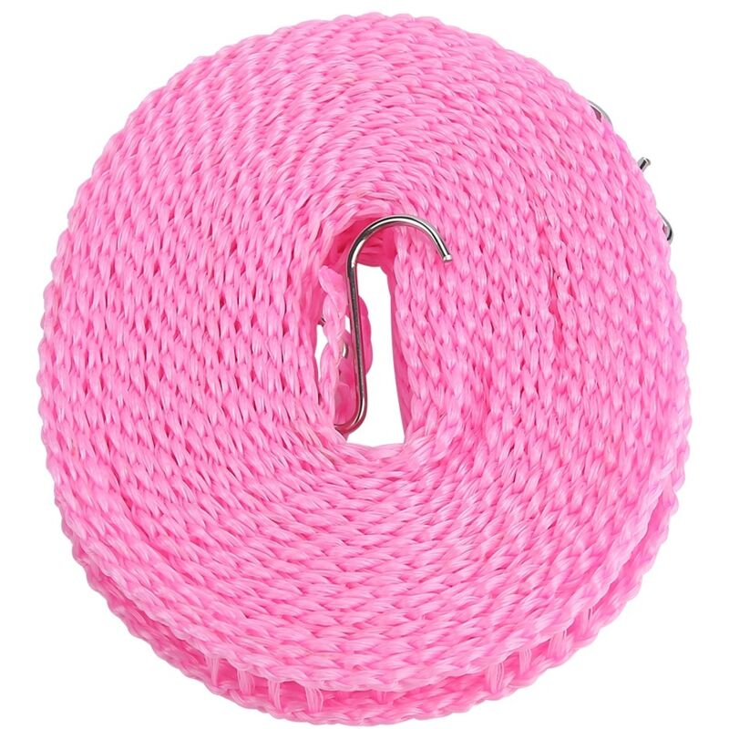 Corde à linge extérieure portable 5 m anti-dérapante pour séchage renforcée (rose)