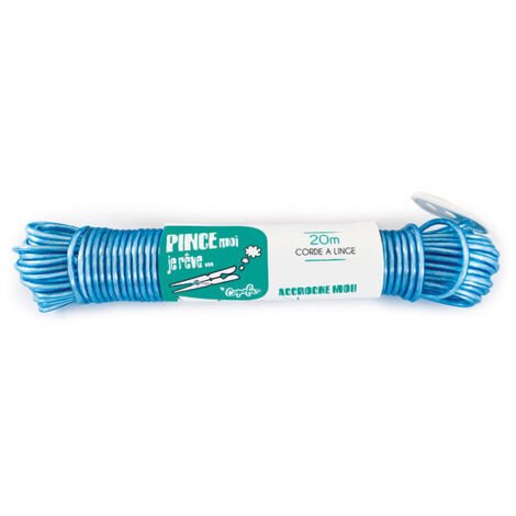 Corde à linge polypropylène 20m – Âme en acier – Résistance 70kg – Tendeur intégré pour séchage extérieur