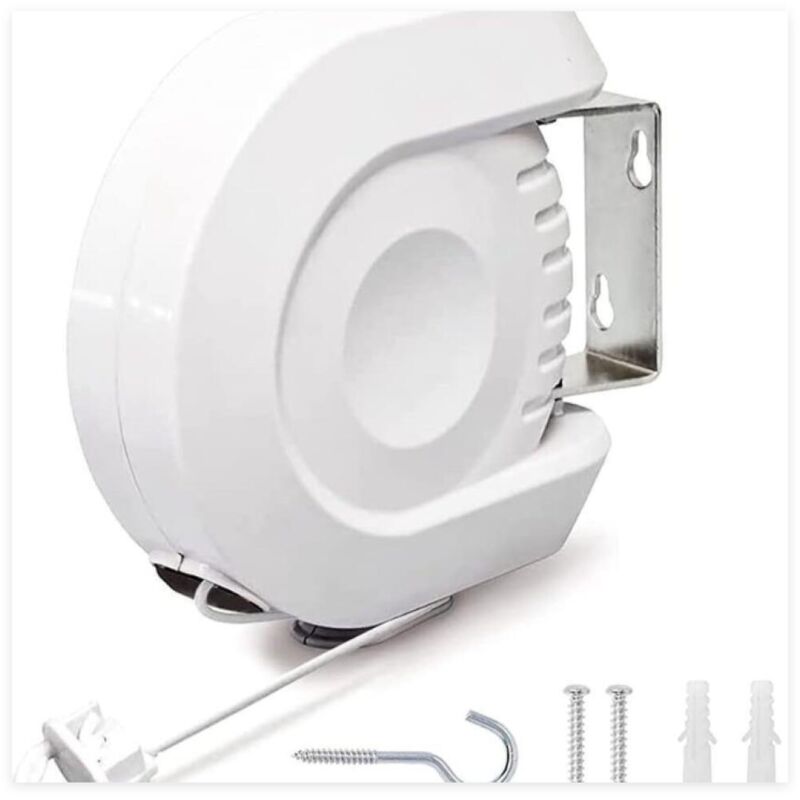 Corde à Linge Rétractable 12 mètres, Fil à Linge Rétractable Extérieur ou Intérieur pour Vêtements, Très Résistant, Installation Murale Flexible et