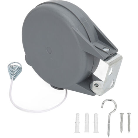 Corde à linge rétractable 15m, installation facile avec support mural et vis, câble PVC et coque ABS, accessoire de buanderie pratique.