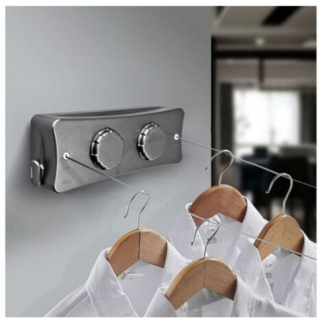 Corde à linge rétractable 2 x 5M – Ligne en acier inoxydable – Réglable pour intérieur et extérieur – Charge max 20 kg