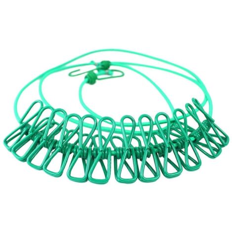 Corde à linge rétractable avec 12 pinces -