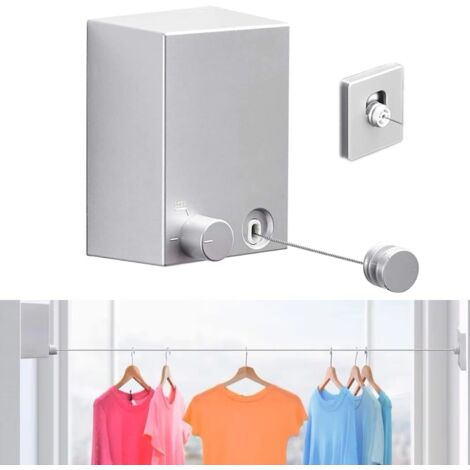 Corde à linge rétractable, corde à linge portable, coque ABS + aluminium, adaptée au balcon, 4,2 mètres de long, argent