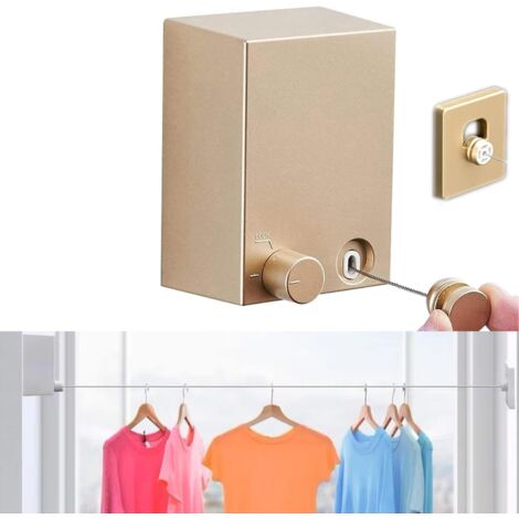 Corde à linge rétractable, corde à linge portable, coque ABS + aluminium, adaptée au balcon, 4,2 mètres de long, or