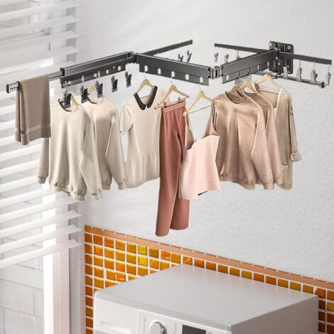 Corde à linge rétractable, corde à linge portable murale extensible compacte pour salles de sains, salcons ou terrasses usage intérieur ou extérieur