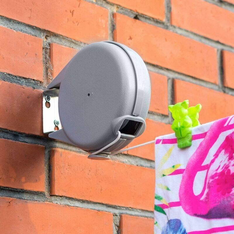 Corde à linge rétractable de 12 m, corde à linge très solide et durable, mécanisme rétractable automatique, facile à installer au mur, étendoir de