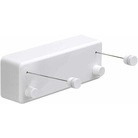 Corde à linge rétractable en ABS + séchoir en aluminium avec double corde réglable, style inox, très résistant, pour hôtels, fixation murale, 4,2 m, blanc