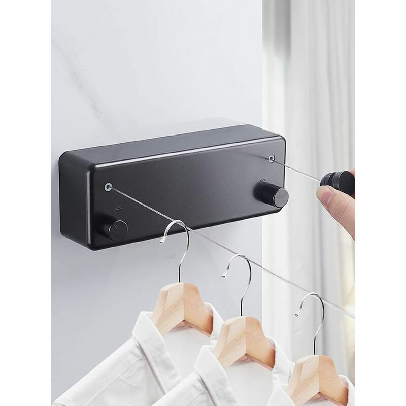 Corde à Linge Rétractable Exterieur 2 Fils Corde a Linge Retractable Interieur Réglable Corde Seche Linge Retractable Fil Etendoir Retractable 4.2m