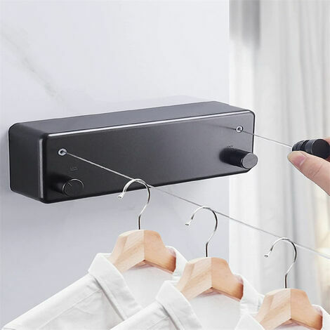 Corde à Linge Rétractable Exterieur 2 Fils Corde a Linge Retractable Interieur Réglable Corde Seche Linge Retractable Fil Etendoir Retractable 4.2m Fil a Linge Retrable (Noir)