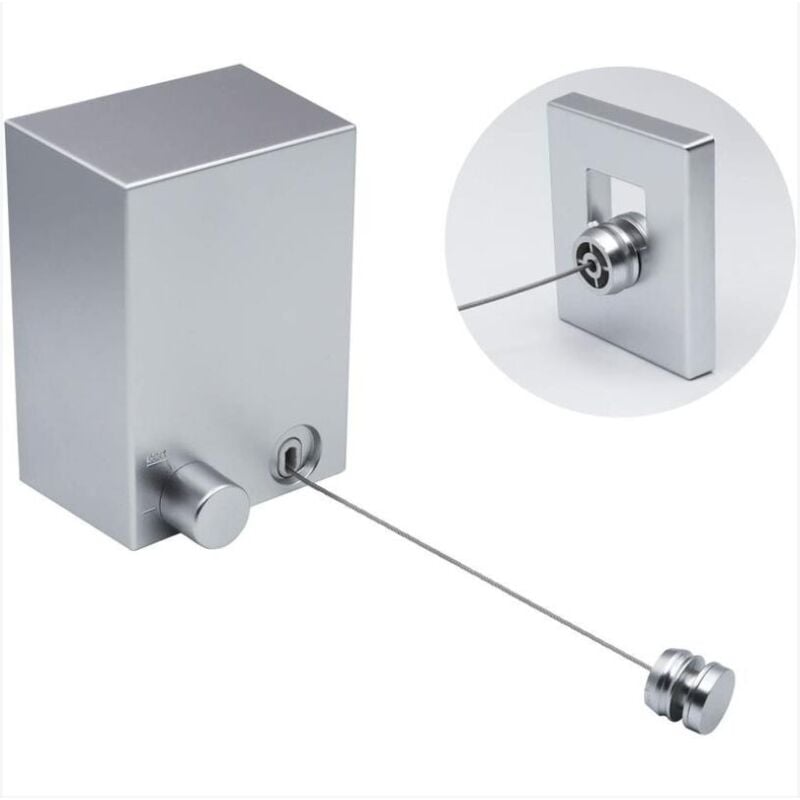Corde à linge rétractable extérieure et intérieure monobloc de 4,2 m (argent) - 8,1 11,6 5,9 cm