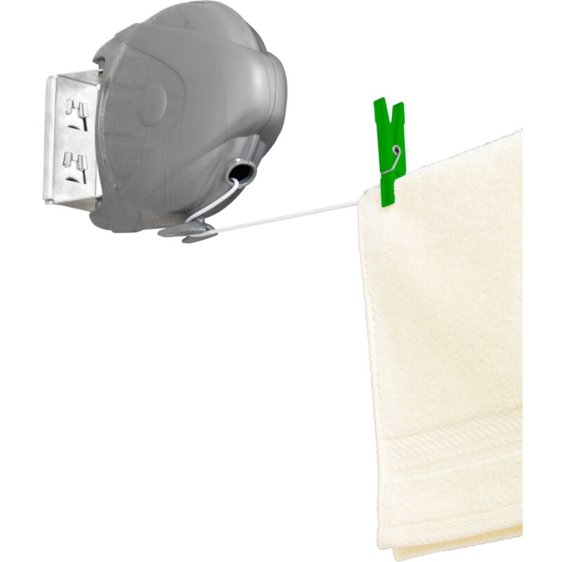 Corde à linge Wenko Jumbo 15 m gris rétractable jusqu'à 10 kg étendoir mural séchoir extensible avec retour automatique pour balcon et jardin