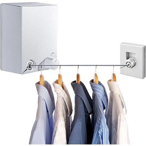 Corde à Linge Rétractable, Fil Linge Extensible en Acier Inoxydable, Corde a Linge Portable Etendoir Fil Réglable 4.2 m, Poinçon et Support Mural pour Intérieur et Extérieur