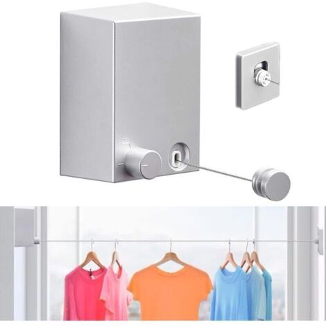 Corde à Linge Rétractable pour Balcon. 4.2M Acier Inoxydable Fil à Linge Rétractable Extérieur Intérieur Mural. Étendoir à Linge Fil rétractable. Corde à Linge Murale Intérieur