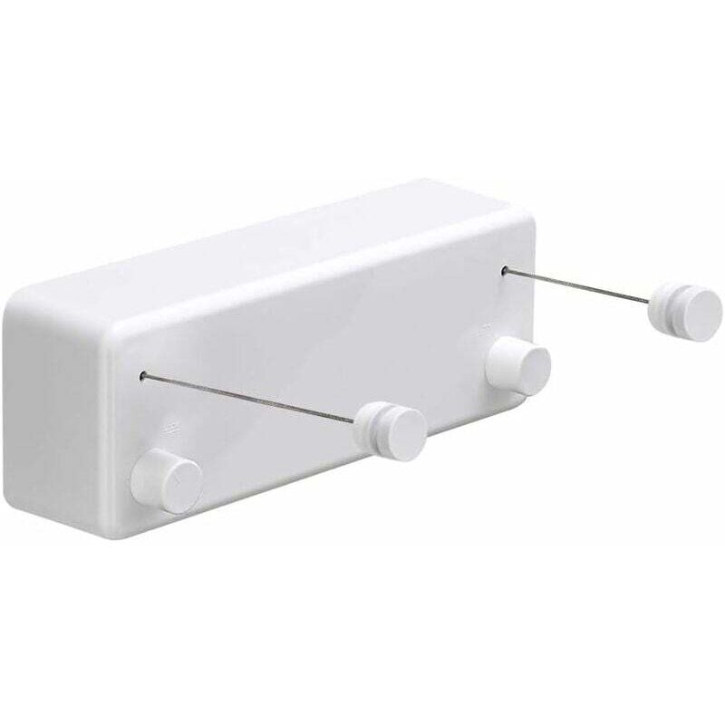 Corde à linge rétractable pour intérieur et extérieur - Robuste, 2 fils à linge de 4,2 m en acier inoxydable, fixation murale (perceuse) - Blanc t