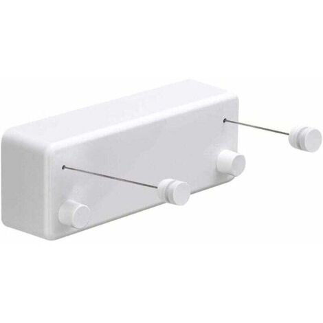 Corde à linge rétractable pour intérieur et extérieur - Robuste, 2 fils à linge de 4,2 m en acier inoxydable, fixation murale (perceuse) - Blanc T