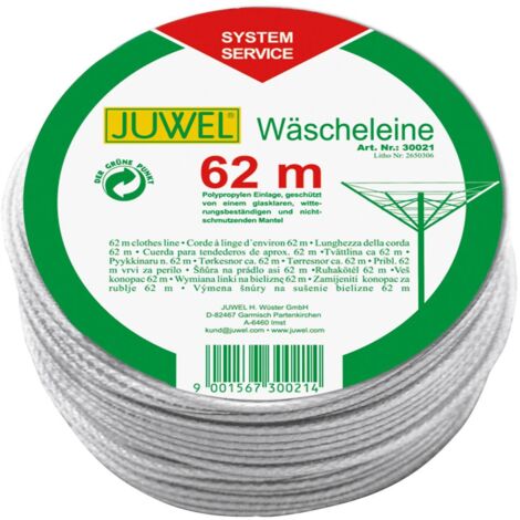 Corde à linge transparente 62 m pour séchoir parapluie – Polypropylène résistant aux intempéries – Usage extérieur – Juwel