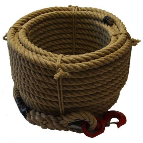Corde a Poulie Chanvre 30m Boucle et Crochet Corderies Tournonaises