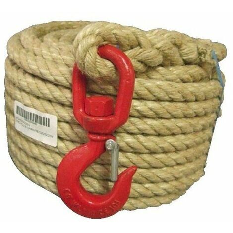 Corde a poulie chanvre monteesur crochet avec linguet d20 long 25m