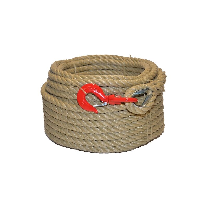 Corde à poulie polypropylène avec crochet à emerillon - 20 mm x 30 m Corderies Tournonaises