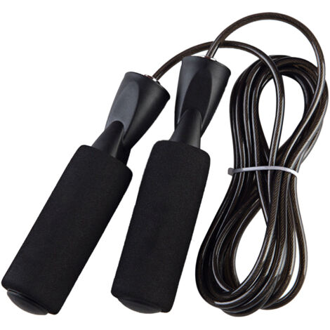 Corde à Sauter Ajustable en Longueur avec Poignée en Mousse Antidérapante, Câble Acier pour Exercice Rapide en Extérieur, Noir