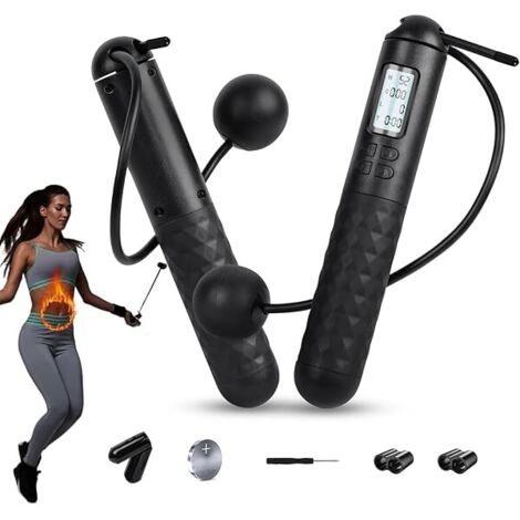 Corde à Sauter avec Compteur - Boules de Gravité Sans Corde - Réglable - Affichage Numérique - Pour Fitness Maison et Salle de Sport - 1 Pièce