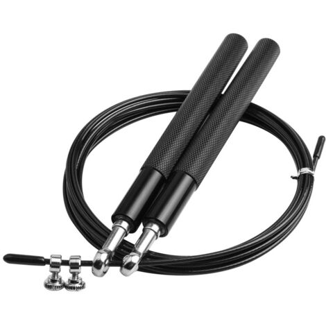 Corde à Sauter avec Poignées en Aluminium et Câble Acier pour Entraînement Fitness à Domicile - Noir