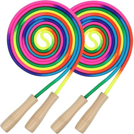 Corde à Sauter Double - 4,85 M - Poignées en Bois - Réglable - Pour Enfants Ados Adultes - Jeu Collectif Extérieur École Fête - 2 Pièces