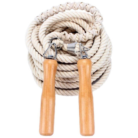 Corde à Sauter en Coton avec Manche en Bois 3m - Corde à Sauter Blanche pour Étudiants et Entraînement