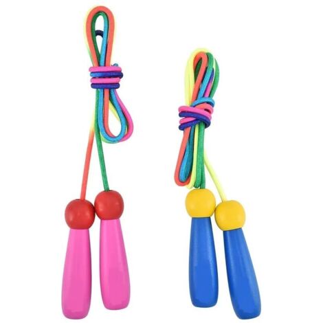 Corde à Sauter Enfant Adulte Paquet de 2 Corde à Sauter Réglable Poignée en Bois Antidérapantes Corde de Coton Colorée Jump Rope pour Garçon Fille Fitness Training Exercice Activités de Plein