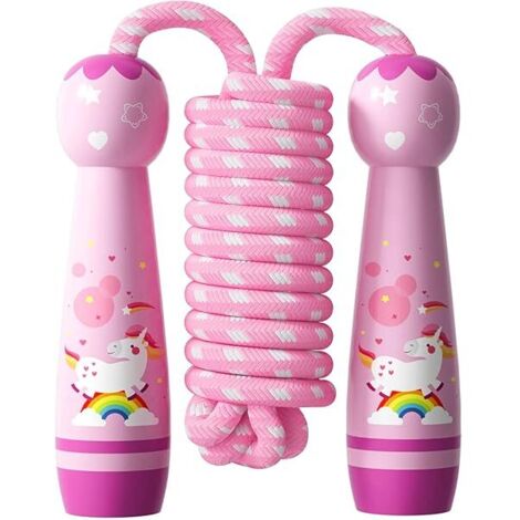 Corde à Sauter Enfant - Corde Tressée en Coton Réglable avec Poignées en Bois Naturel - Pour Activité Physique Extérieure ou Intérieure - 1 Pièce