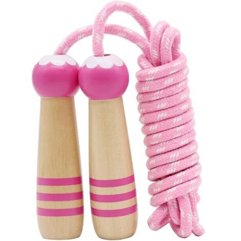 Corde à Sauter Enfant - Coton 100 % - Poignées en Bois - Réglable jusqu'à 2,6 m - Pour Enfants à Partir de 5 Ans - 1 Pièce