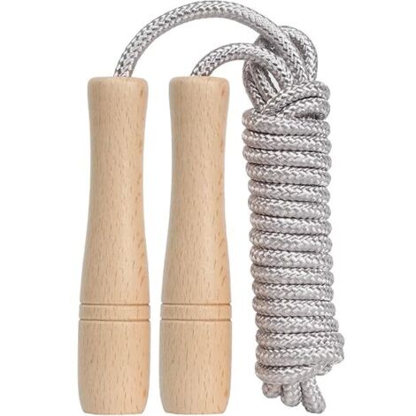 Corde à Sauter Enfant - Coton Doux - Poignées en Bois Naturel - Réglable Jusqu'à 2,6 m - Pour Enfants À Partir de 5 Ans - 1 Pièce