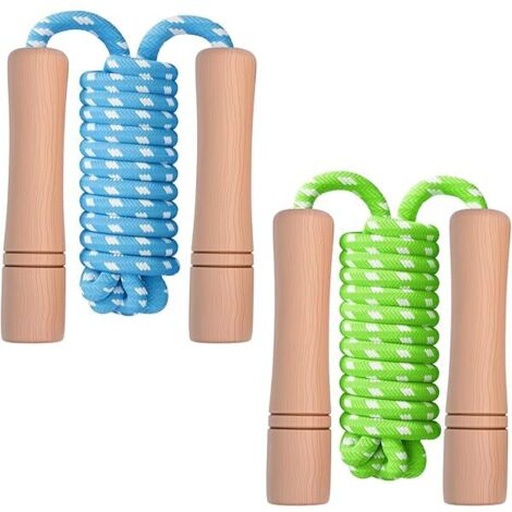 Corde à Sauter Enfant - Poignées en Bois - Corde Tressée en Coton Réglable - Pour Activité Extérieure et Exercice Physique - 1 Pièce