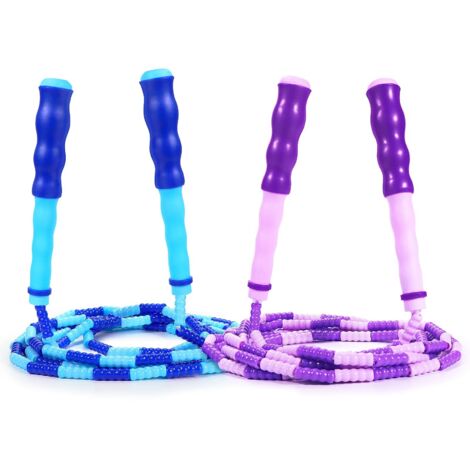 Corde à Sauter Enfants - Corde à Sauter Segmentée en Nylon Tressé avec Perles en TPU Souples - Réglable par Nœuds - Pour Écoliers et Enfants - 2 Pièces