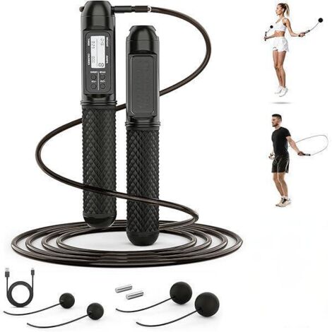 Corde à Sauter Intelligente - Affichage LED - Compteur de Sauts - Câble Acier Réglable - Pour Gym Maison et HIIT - 1 Pièce