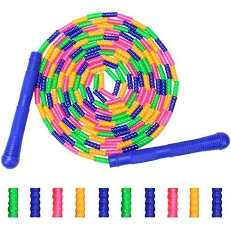 Corde à Sauter Longue - 16 Pièces en Plastique Segmenté sur Cordon Nylon Tressé - Pour Double Dutch 4 à 5 Personnes - Réglable par Nœud - 1 Unité