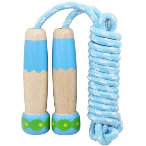 Corde à sauter réglable en coton tissé avec manche en bois (bleu clair)