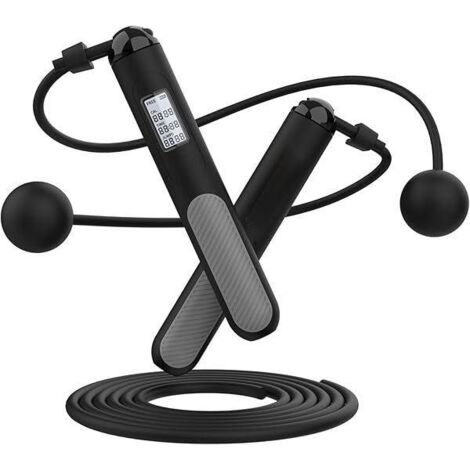 Corde à sauter - Sans corde et avec câble PVC ajustable 3 m - Affichage LCD rétroéclairé - Poignées ergonomiques en ABS et silicone - Pour adultes, enfants, intérieur et extérieur