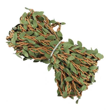 Corde chanvre 10m marron + feuilles artificielles, déco rustique forêt, cadeau DIY Fête des Mères