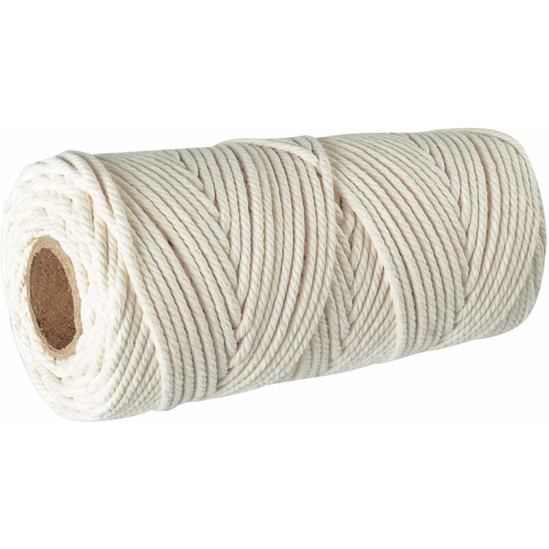 Corde Coton Macramé 3mm, 100m Fil de Coton,100% Naturel Fil de macramé,Ficelle Corde de Tressée diy de Tapisserie de Plante Cintre de Drapeau de