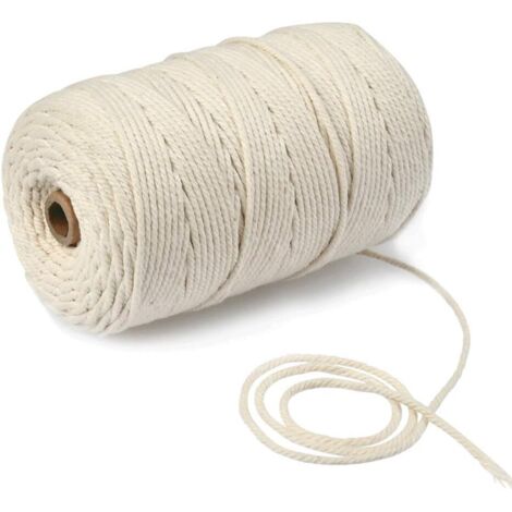 Corde Coton Naturelle 3mm x 200m, Rouleau de Macramé pour Artisanat DIY et Décoration de Jardin, Beige
