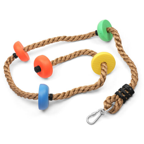 Corde de balançoire ronde 2m avec crochet et plateforme en plastique - Jeux d'escalade pour enfants - Usage intérieur et extérieur (balcons, jardins)