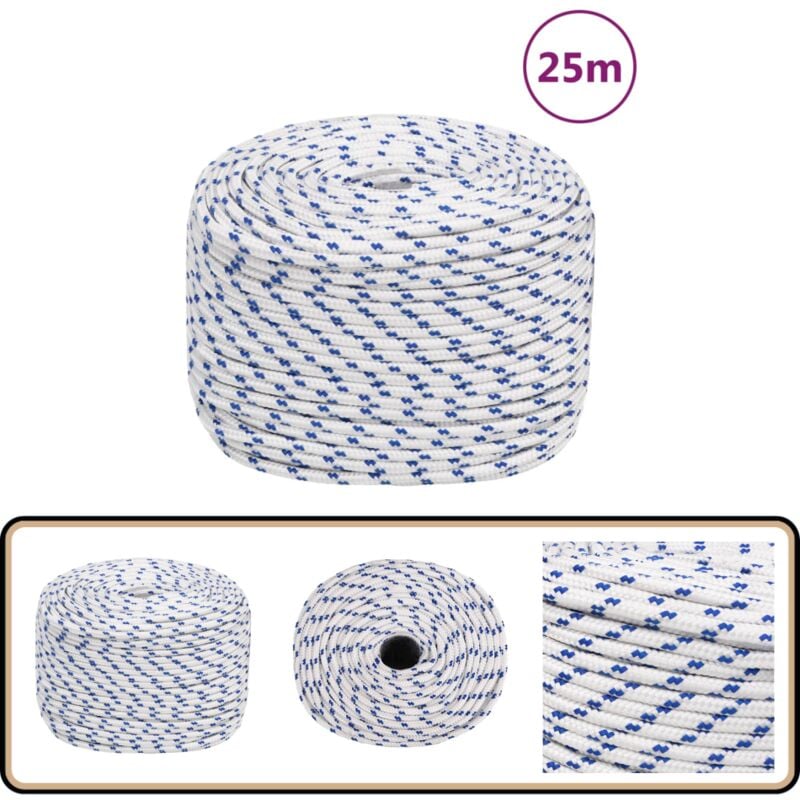 Corde de bateau Blanc 10 mm 25 m Polypropylène - Corde De Bateau - Corde Marine - Polypropylène - Corde Tressée - Amarrage