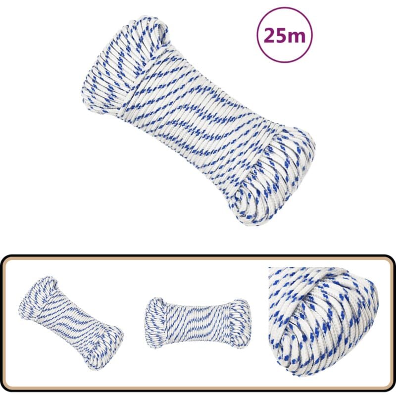 Corde de bateau Blanc 5 mm 25 m Polypropylène - Corde De Bateau - Corde Marine - Polypropylène - Corde Tressée - Amarrage